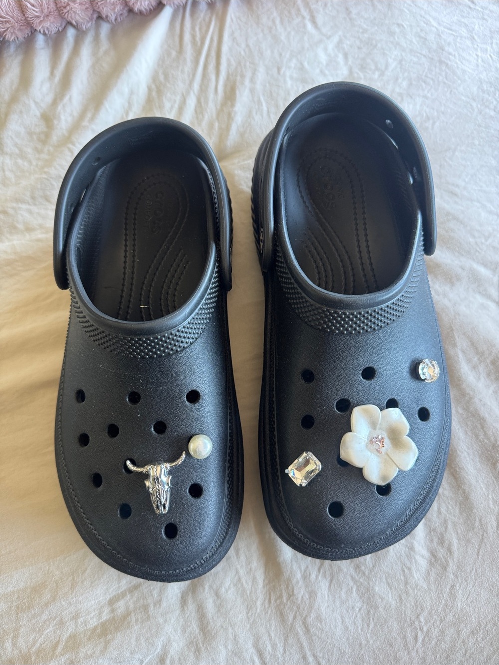 Women’s Black Platform Crocs with Decorative Charms
